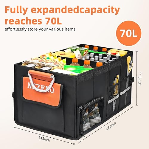 Miniatura 2 de Organizador de maletero de automóvil, organizador plegable de múltiples compartimentos con mango y tapa de aleación de aluminio, organizador de