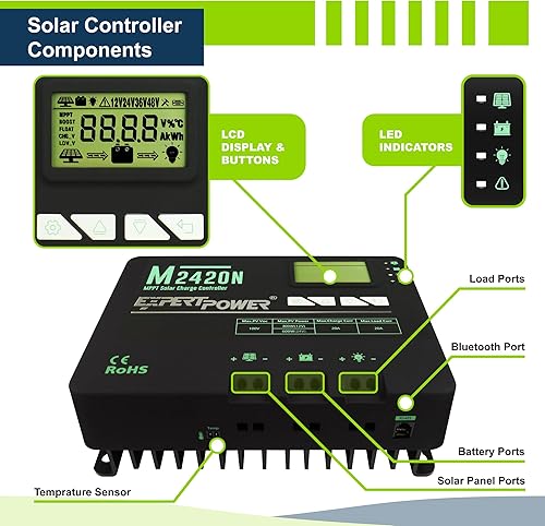 Miniatura 5 de ExpertPower Kit de energía solar de 200 W y 12 V con batería batería de gel de 900 Wh + panel solar mono de 200 W + controlador de carga MPPT de 20