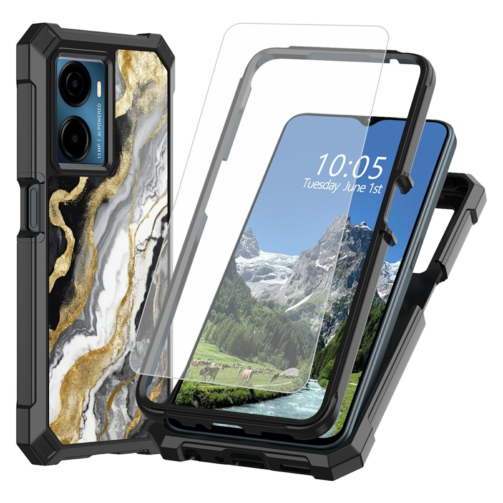 DIGTIALL Case for Cricket Magic 2 5G 2024 U655AC/ATT Propel 2 5G U655AA 6.5" with Tempered Glass Screen Protector,Dual Layer Heavy Duty Shockproof