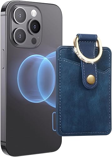 Miniatura 10 de Cartera MagSafe con soporte de anillo, soporte de 3 tarjetas, cartera magnética para iPhone serie 16/15/14/13/12, bolso magnético retro de cuero