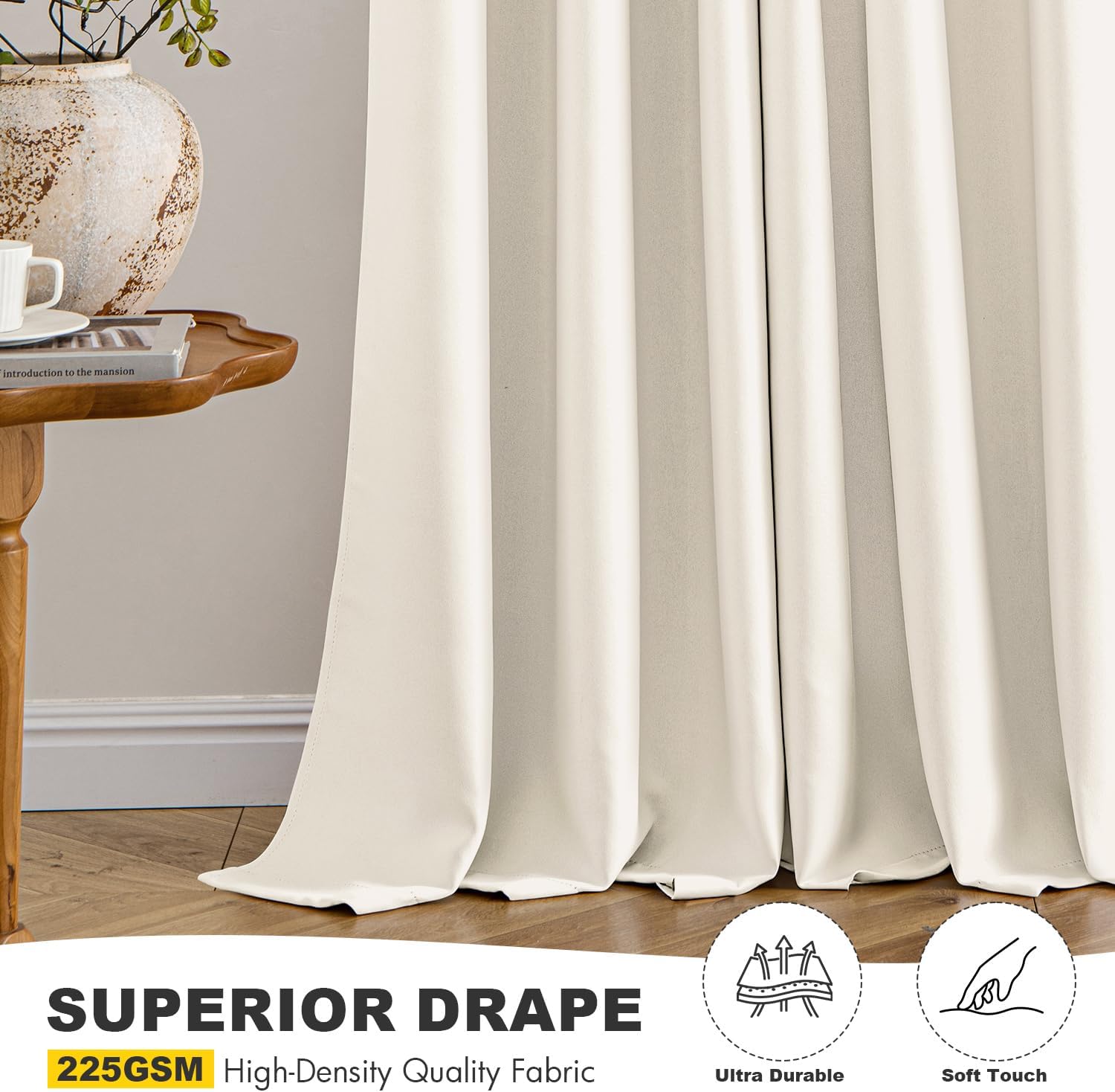  Blackout Curtains for Bedroom 2 Panels 40 x 45 Inch Long Beige White | Thermal Insulated, Living Room Darkening Grommet Drapes, Noise Reducing, Light Blocking Window Treatments thumbnail