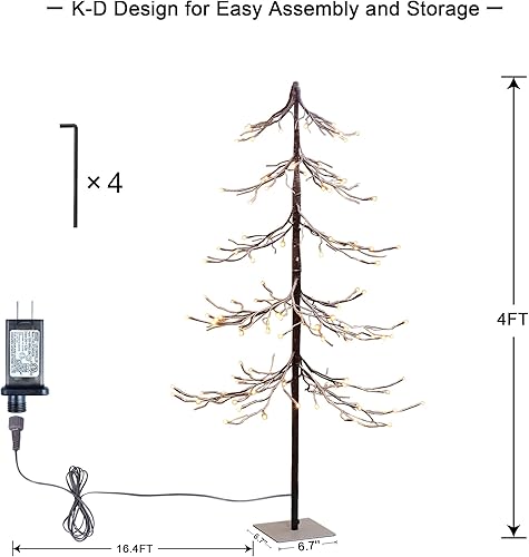 Miniatura 5 de Árbol de nieve iluminado de 4 pies con 112 luces LED para decoración interior y exterior, hogar, patio, Navidad, boda, festival, decoración, blanco
