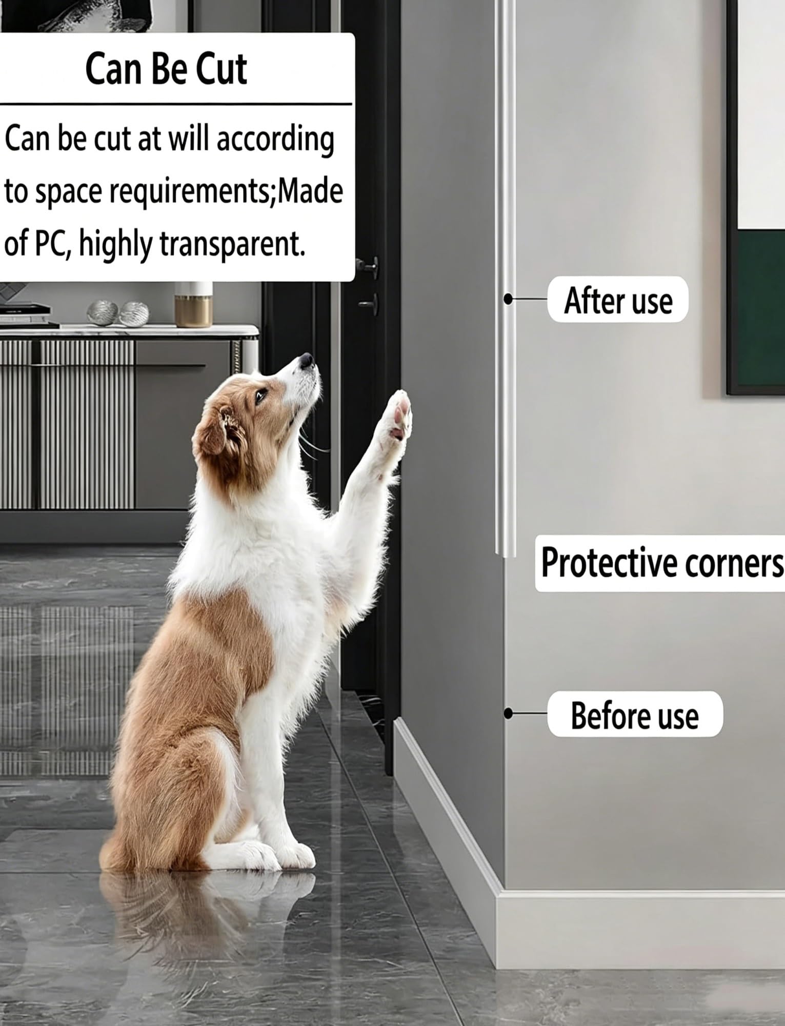Protectores de esquinas en forma de L, Protector de borde esquina PC flexible autoadhesivo, protector pared transparente, varios tamaños(4x270cm)