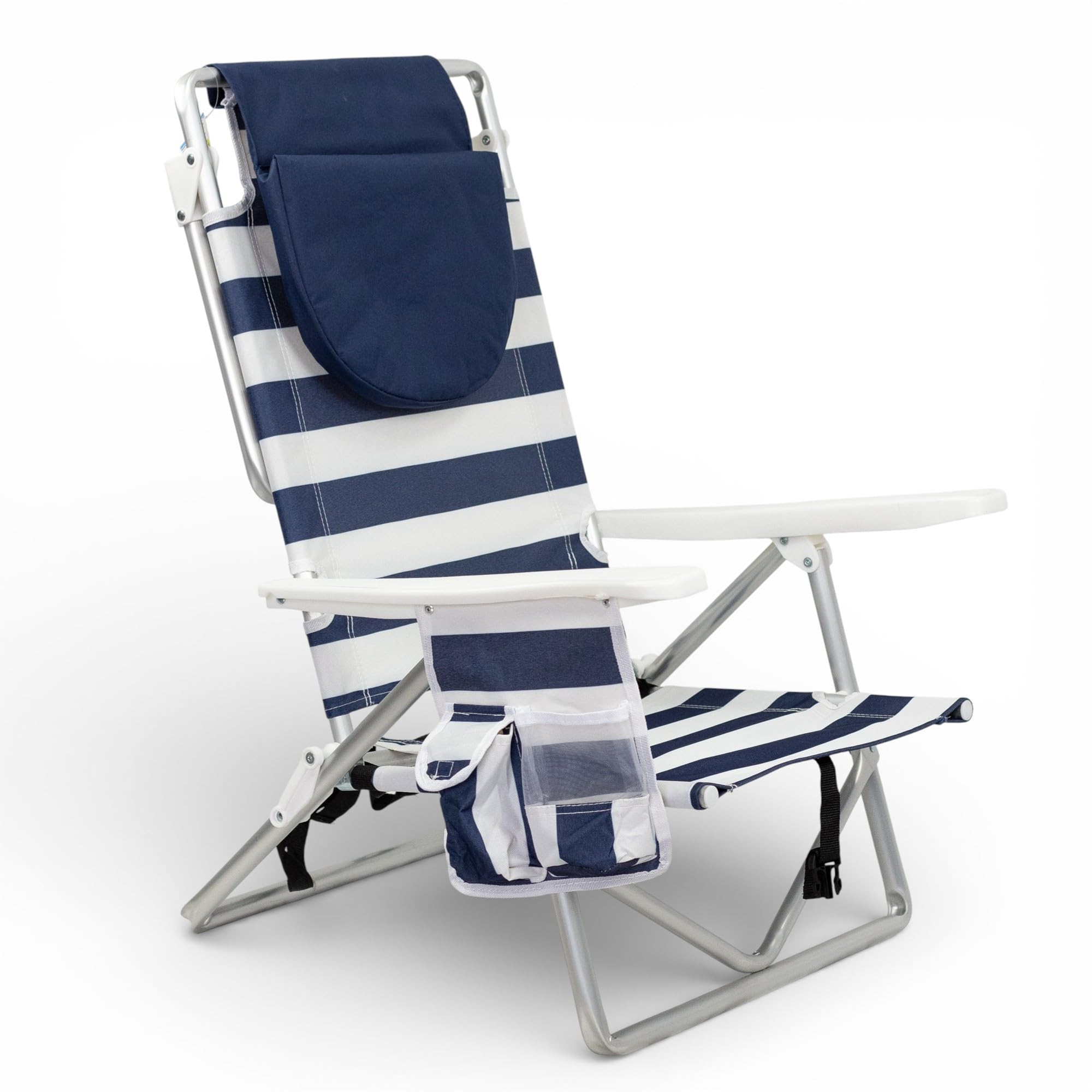 Pincho Silla Playa Plegable Reclinable Ligera Silla De Playa, Silla Plegable, Silla Reclinable con Mochila Y Bolsillos, Cadeira Dobrável con Reposacabezas Ajustable – Aluminio Marinero