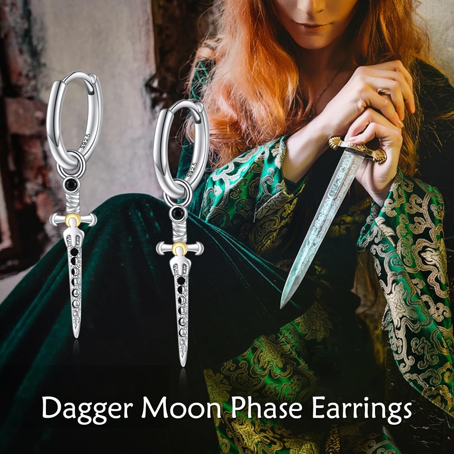 Sword Drop Earrings 925 Sterling Silver Dagger Hoop Dangle Earrings Viking Jewelry Gift for Women Men - Image 6