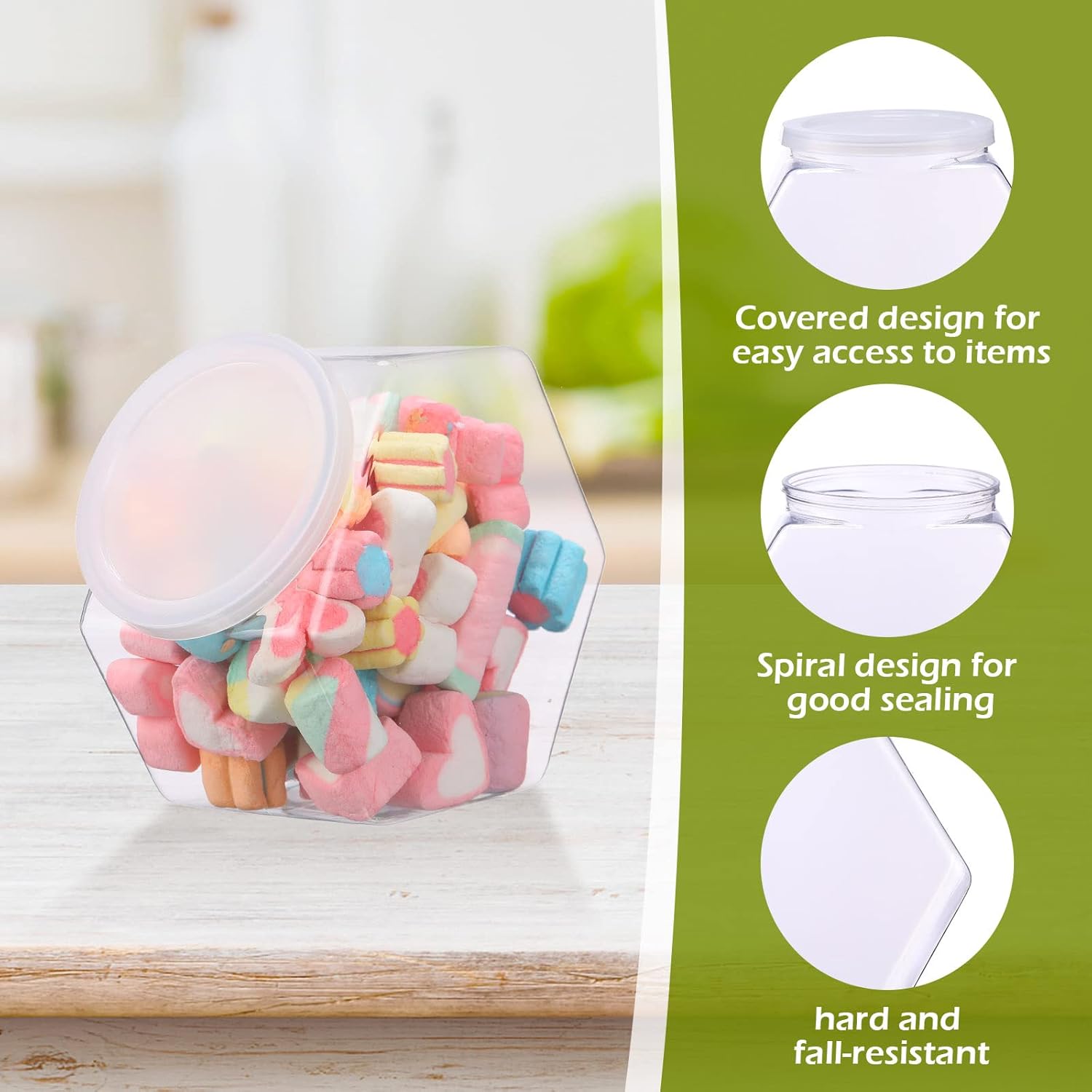 Hoolerry 16 Pcs 30oz Plastic Candy Jars with Lids Hexagon Canister Container Jar Bucket for Candy Buffet Cookies Snacks Gifts and Storage Countertop Display, 5.19 x 3.07 x 4.72 Inch