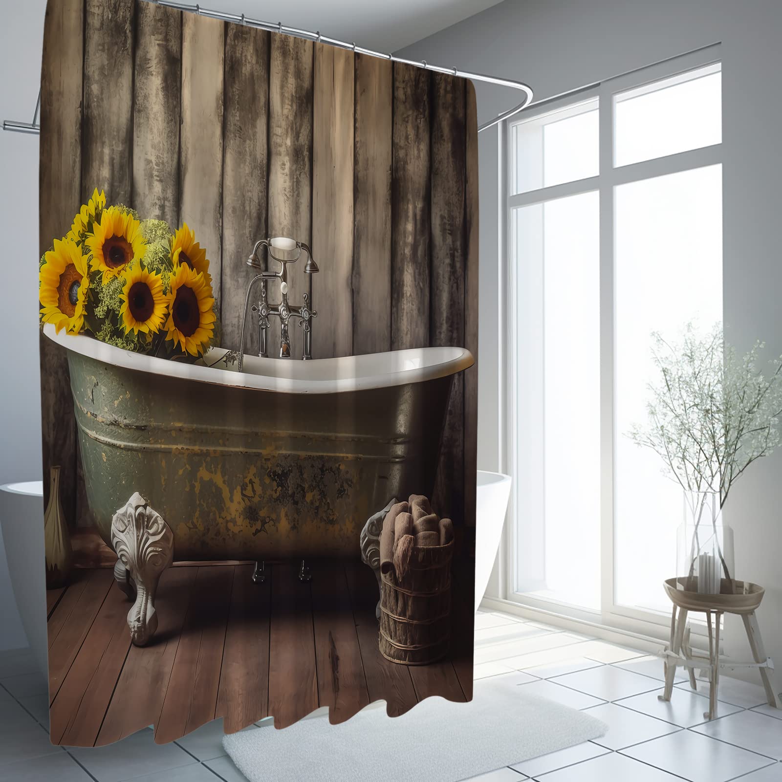 Rideau de douche moderne en tissu imprimé faune et flore mystique
