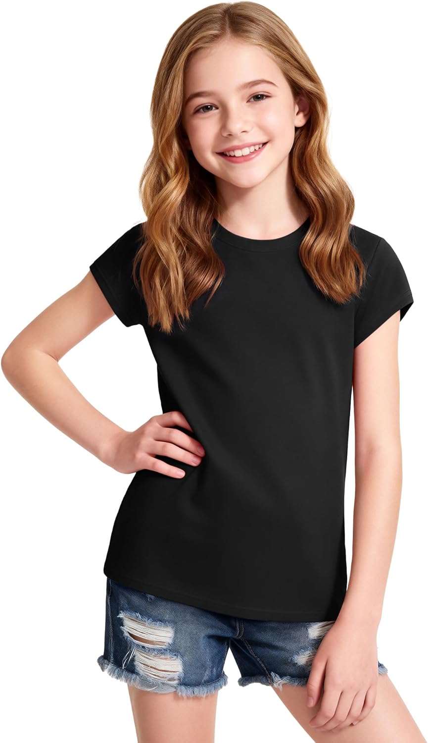 Girls Short Sleeve T-Shirts Crewneck Neon Shirts for Girl Tee Tops Clothes Size 5-14 Years