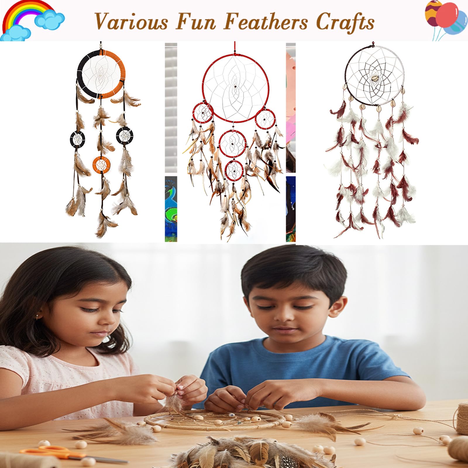 Asian Hobby Crafts Natural Dyed Feathers for Craft, Hobby Projects, Dream Catcher, Decorations & Art | Premium Wild Hen Feathers - 80 Pcs | 4-5 Inch Approx 2