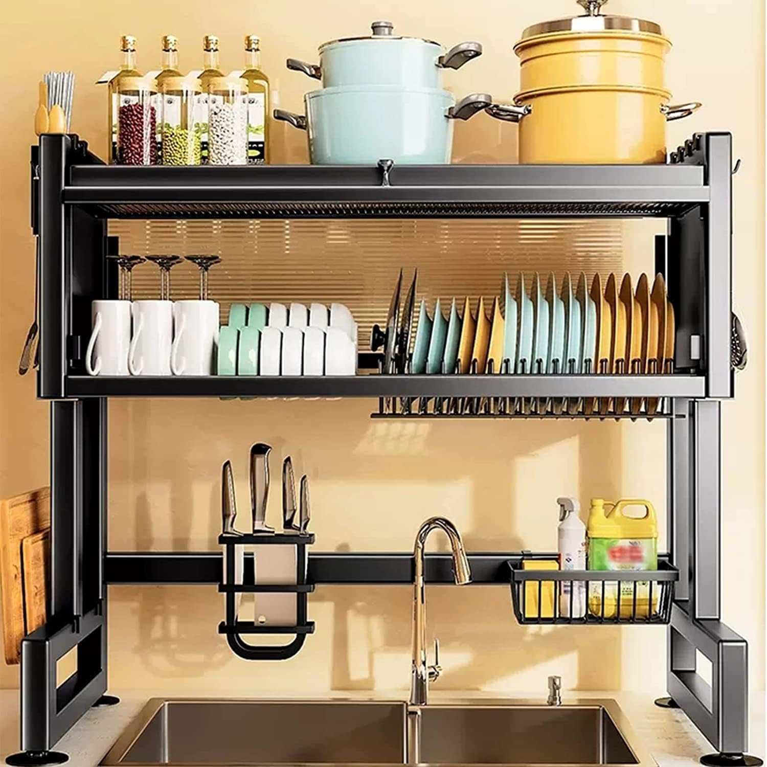 kitchen Rack Dish Drying Rack 2 Tier Stand with Utensil Holder