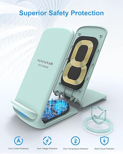 Miniatura 3 de NANAMI Cargador inalámbrico rápido mejorado, soporte de carga inalámbrico certificado Qi para Samsung Galaxy S24S23S22S21S20S10S9Note 20 y cargador