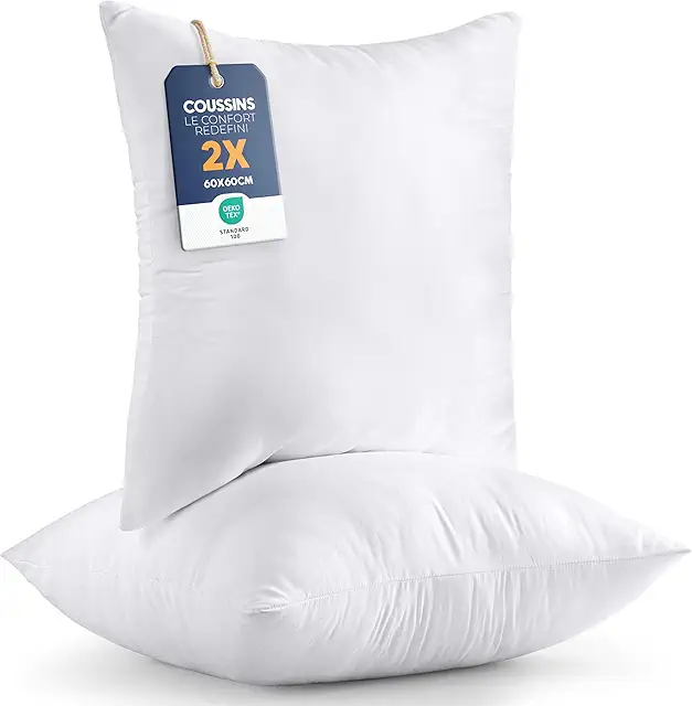 Coussins de Garnissage 60x60 cm Lot de 2 - Oreillers Intérieurs Blancs
