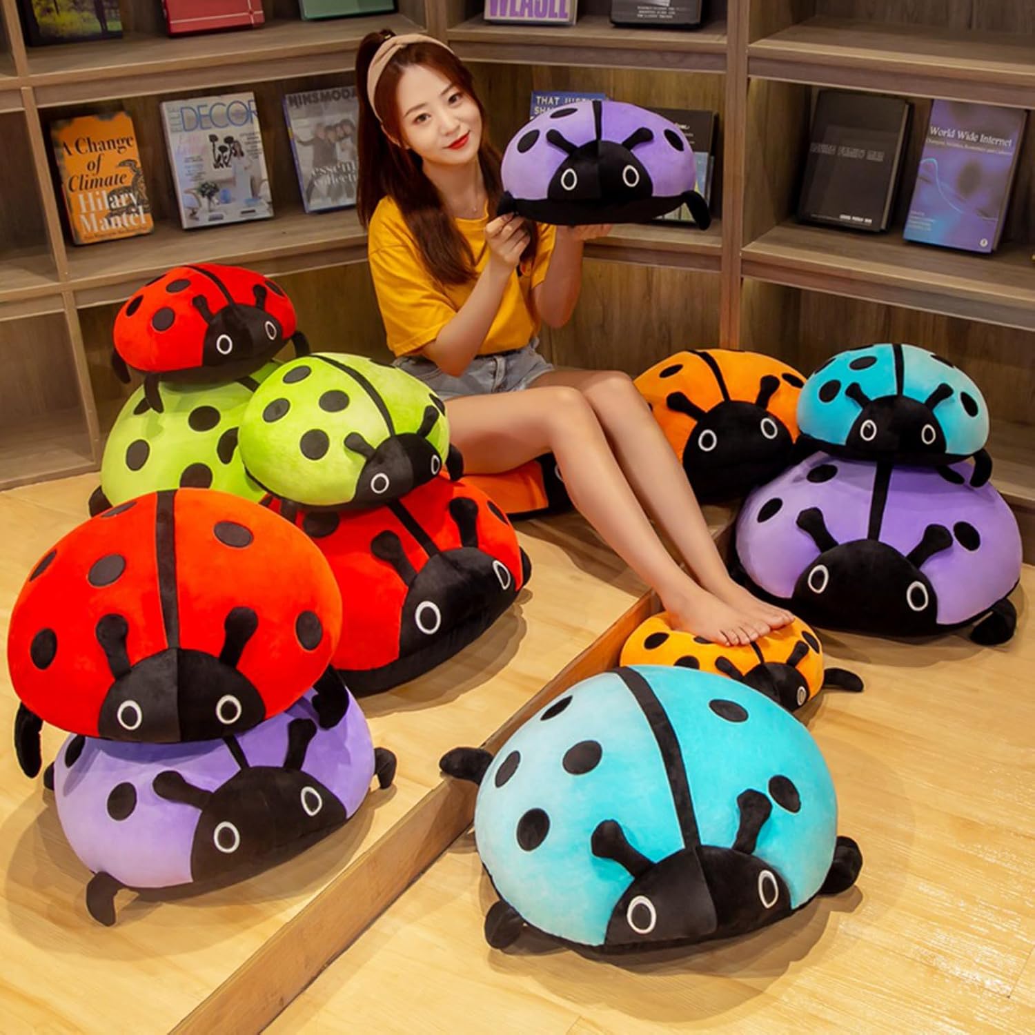 Cute 16 Inch Stuffed Ladybug Animals Ladybird Plush Toys Pillow Anime Lady Beetle Plushie Hugging Pillow Ladybug Doll Gift for Kids and Lovers(Red)