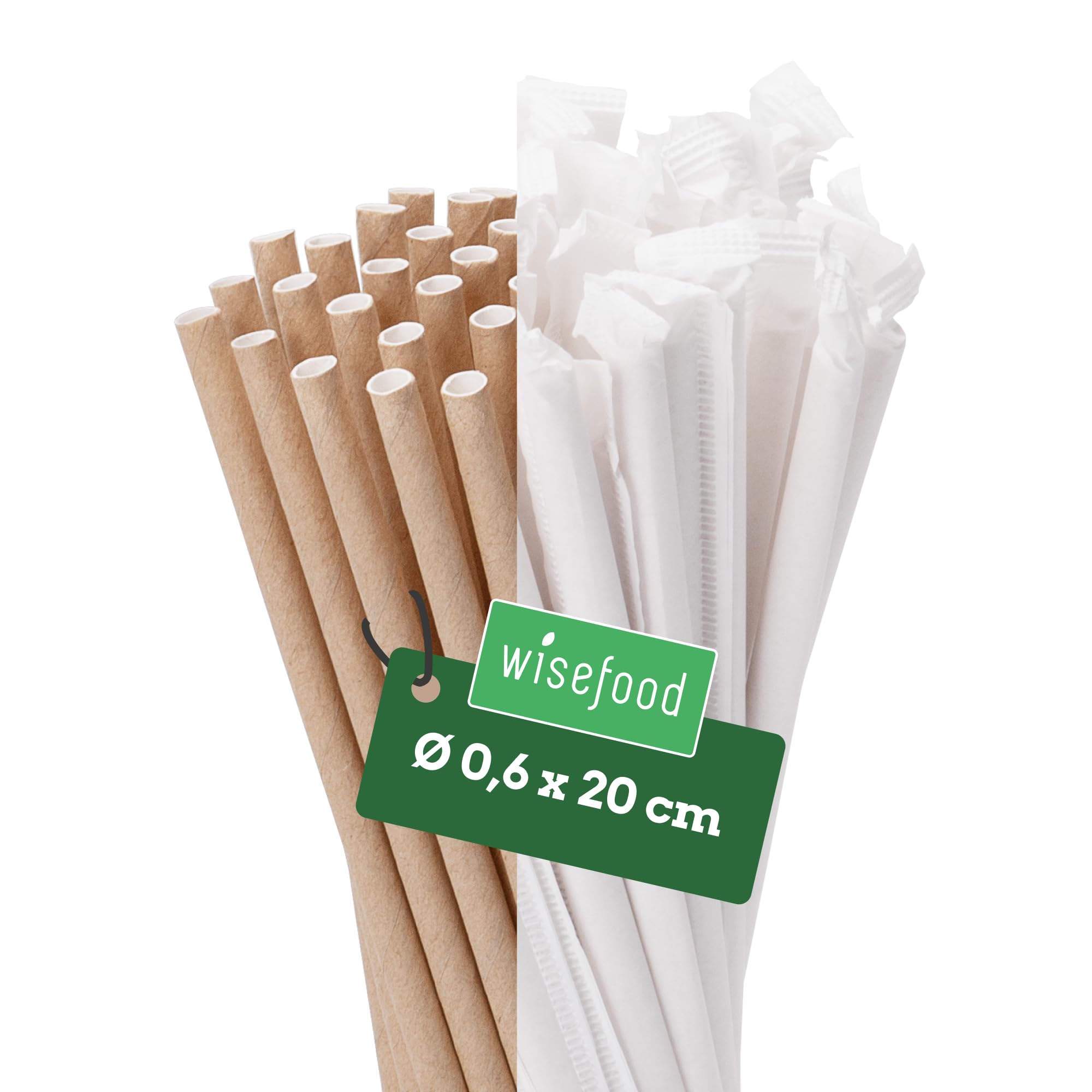 Wisefood® Strohhalme Papier [20 cm Ø 6] Party Deko [Einzeln verpackt - Braun] alternative Strohhalme Plastik-frei für Geburtstag Hochzeit DIY [3000 Stk.] Getränke Cola Energy Drink Limo Bio