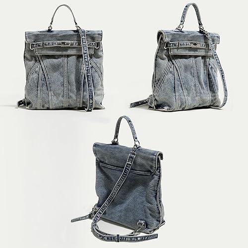 Miniatura 6 de Mochila de mezclilla lavada a la moda, bolsos de estilo universitario para mujer, bolso diario de la mochila, mochilas de viaje para parejas, Denim