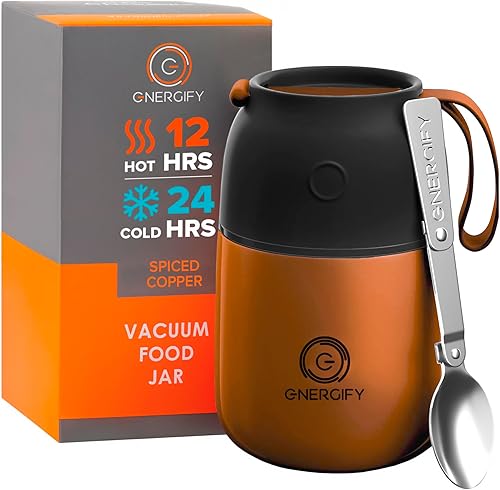 Miniatura 17 de ENERGIFY Tarro de comida aislado al vacío. Tazón grande de 17 onzas con cuchara plegable, taza. Boca ancha para mantener bebidas calientes y frías,