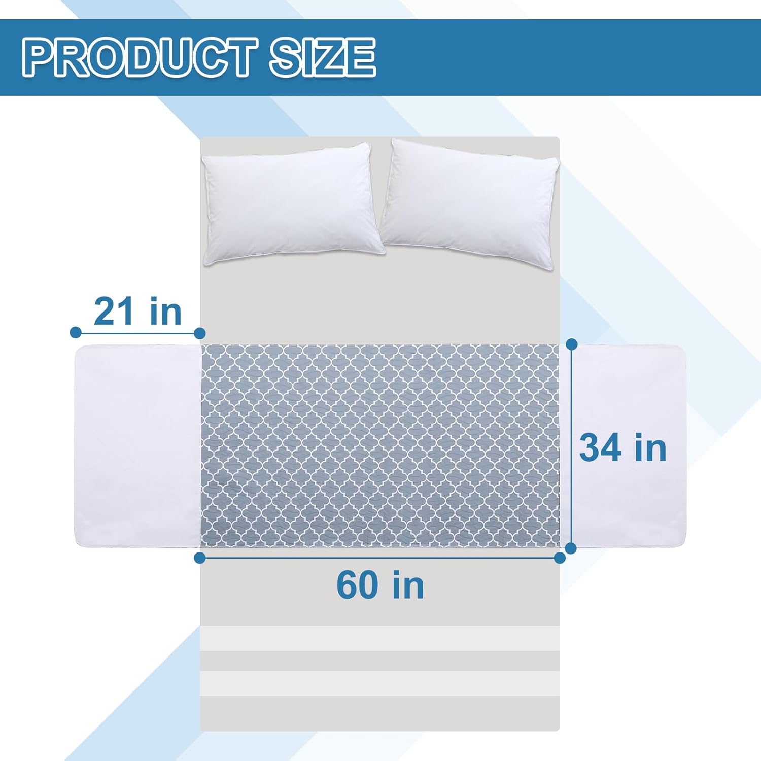 OUTCREATOR® Saddle Style Bed Pad with Tuck-in Sides, 34" x 60" Reusable Incontinence Underpad, Absorbent Waterproof Washable Quilted Tuckable Mattress Protector for Adults, Elderly, Kids, Pets (Gray) - Image 2