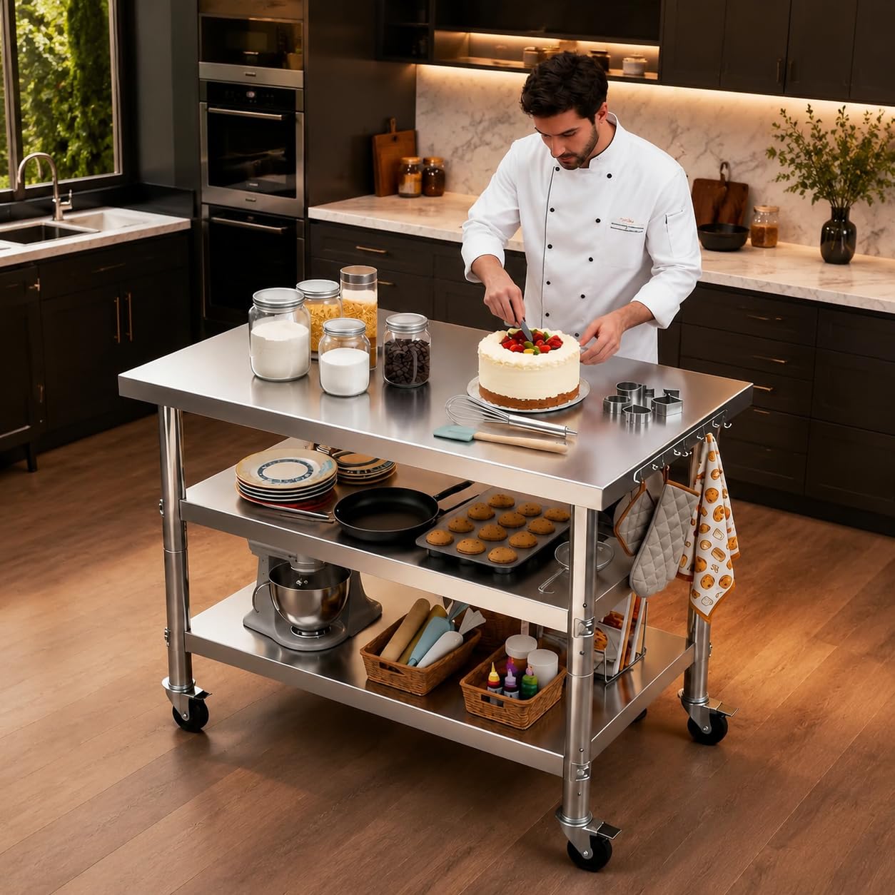 Stainless steel kitchen prep and work table with Wheels,36x24in,Multi-Size