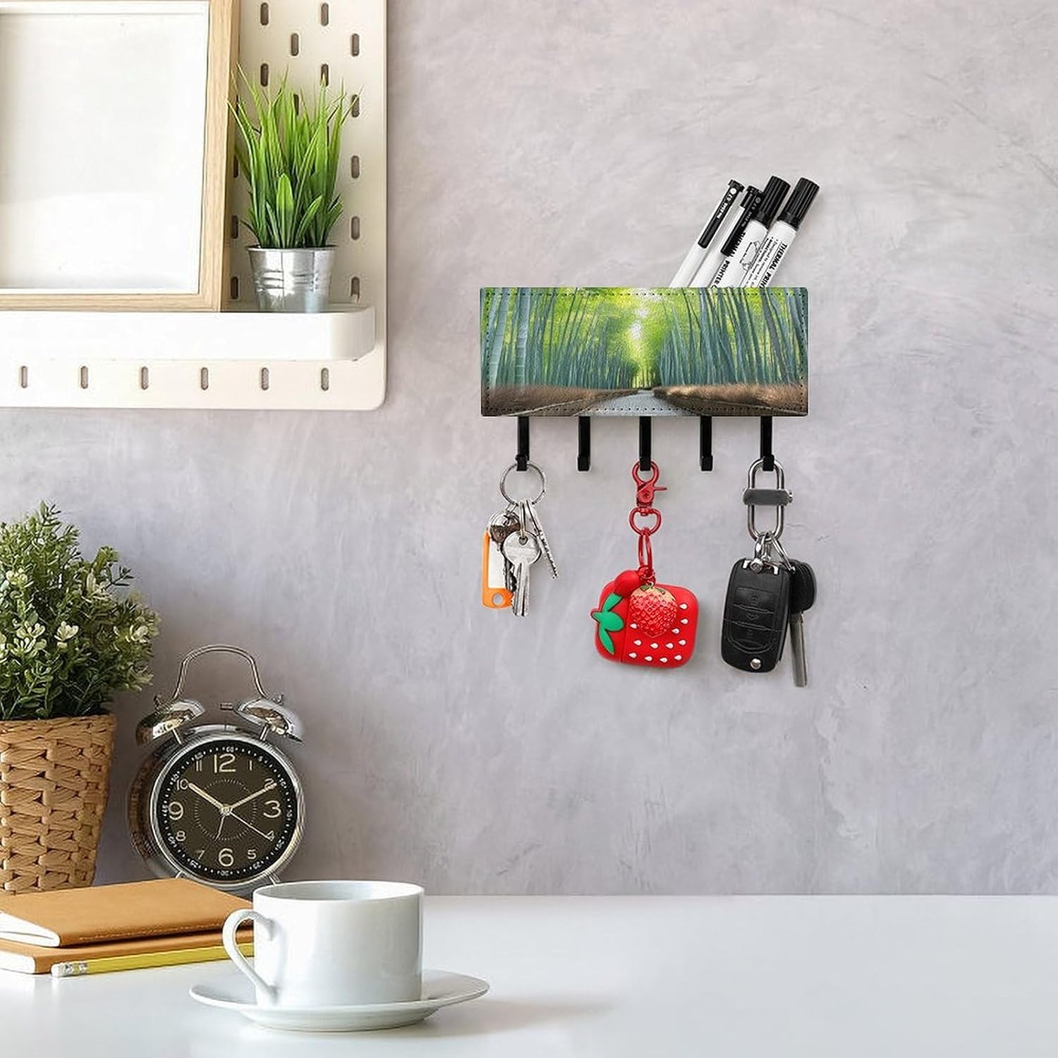 Key Holder Wall Mount Key Hanger with 5 Hooks, Decorative Key Rack | Bamboo Growth Hanging Key Hooks with Mail Organizer for Wall Living Room Kitchen Bathroom Hallway