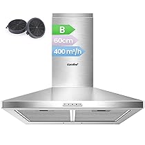 COMFEE’ Cappa Aspirante 60 cm PYRA17SS-60 Acciaio Inossidabile Cappa Cucina con LED, Sistema di Ricircolo e Canalizzazione e Filtri a Carbone