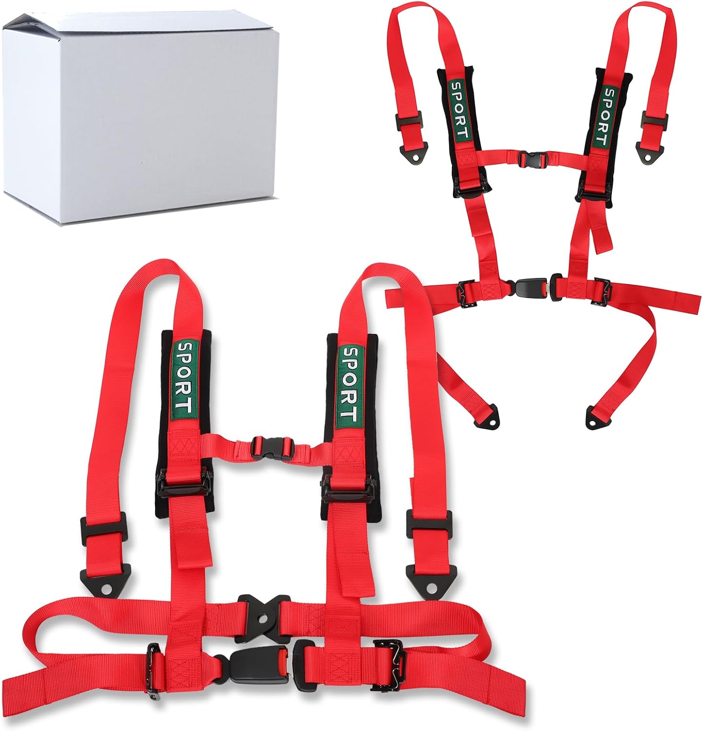 BESTZHEYU 2 PCS 4 Point Harness with 3 Inch Comfortable Heavy Duty Shoulder Padding with Quick Auto buckle for UTV ATV Sports Car, Racing Car, Car Red Racing Harness