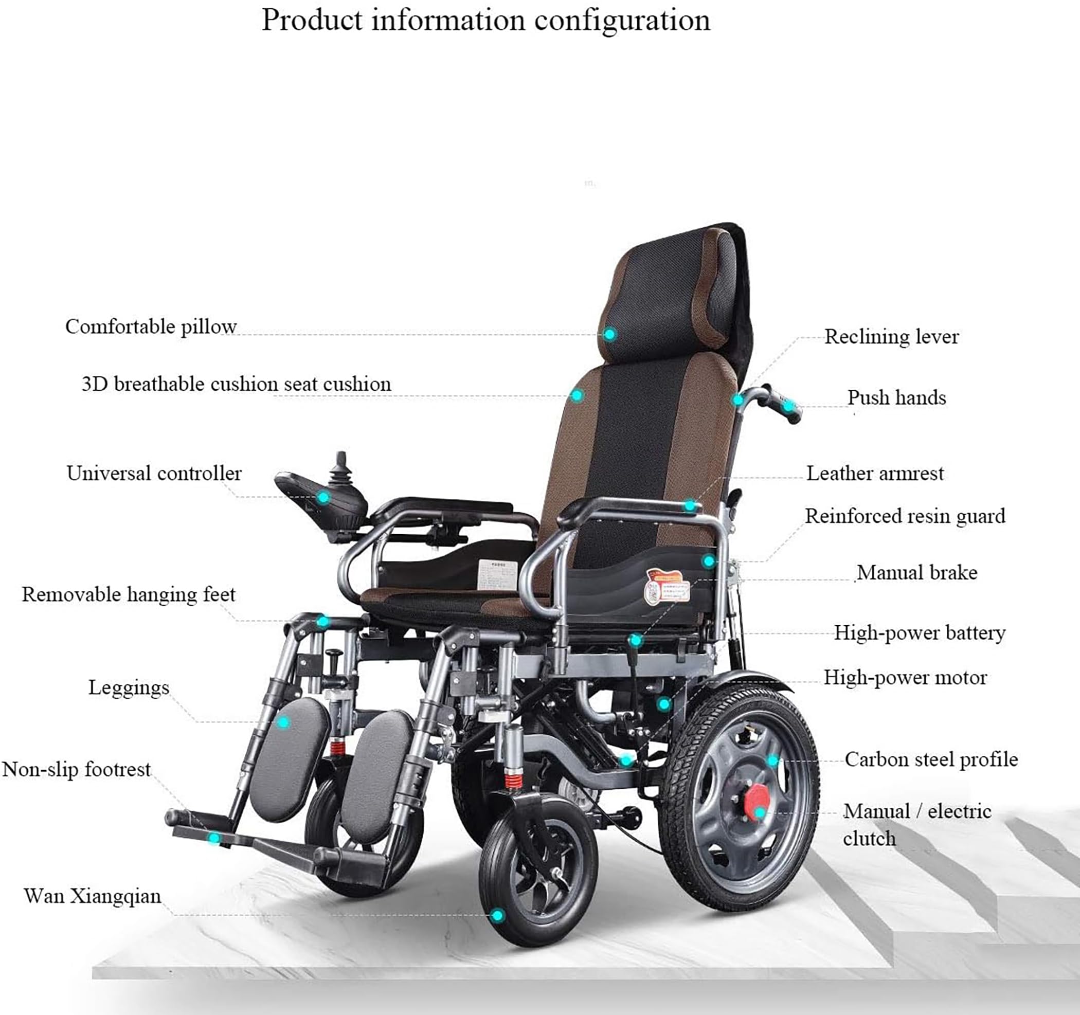 Silla de ruedas eléctrica ligera plegable con respaldo y pedal ajustables, control de palanca de mando de 360° para movilidad interior y exterior