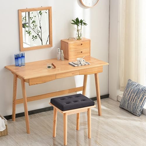 Miniatura 3 de Cpintltr Taburete de tocador de terciopelo multifuncional, reposapiés otomano con patas de pino macizo, taburete grueso acolchado para cambiador de