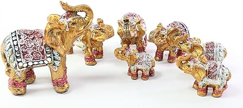 Feng Shui Juego de 7 Vintage Pequeñas Estatuas de la Familia de Elefante Indio de Oro Estatuas de la Suerte Estatuas de la Suerte Decoración del Feng Shui Juego de 7 Vintage Pequeñas Estatuas de la Familia de Elefante Indio de Oro Estatuas de la Suerte Estatuas de la Suerte Decoración del
