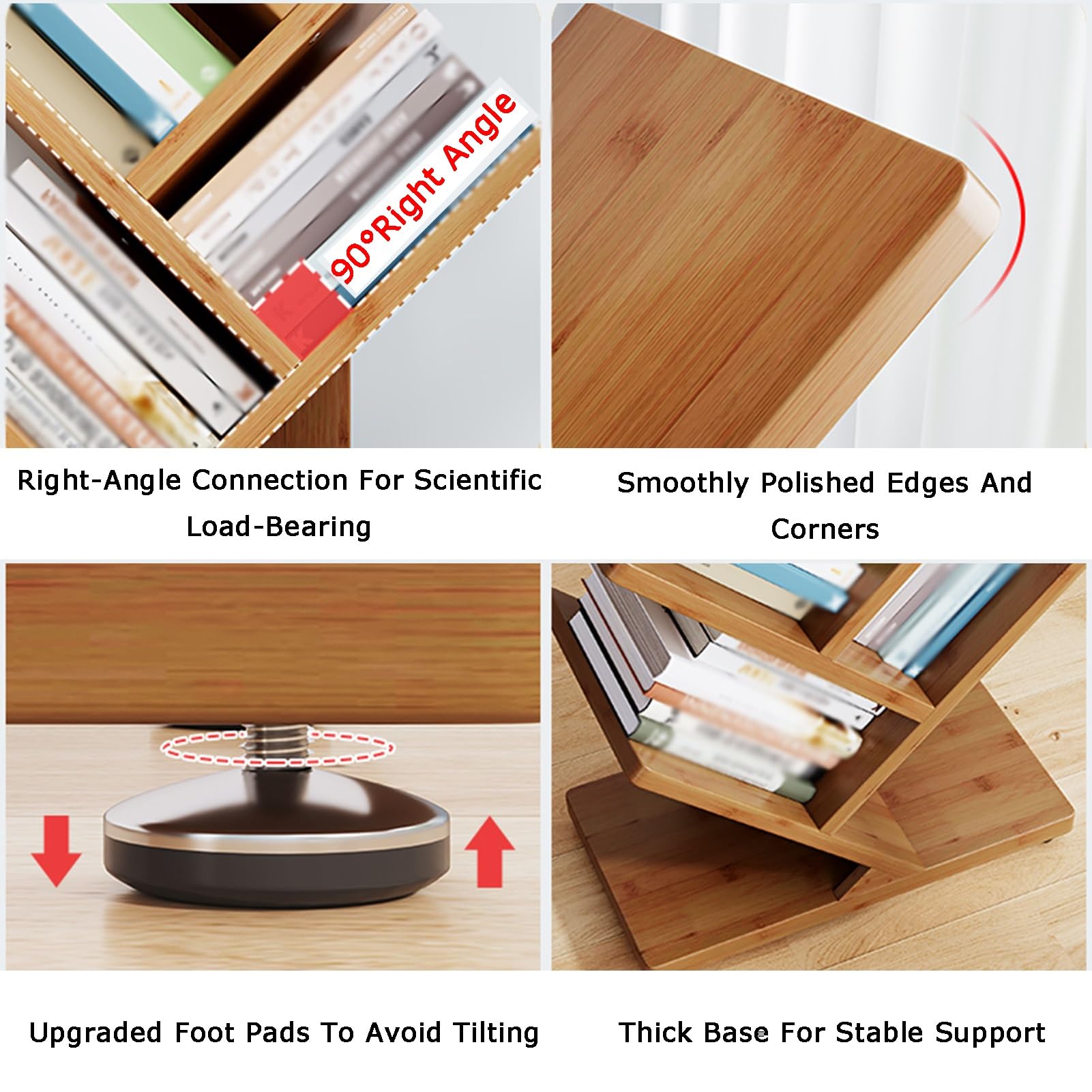 Estantería de bambú para libros, organizador de almacenamiento de varios niveles para sala de estar, dormitorio, oficina en casa, estantes altos para libros y artículos decorativos