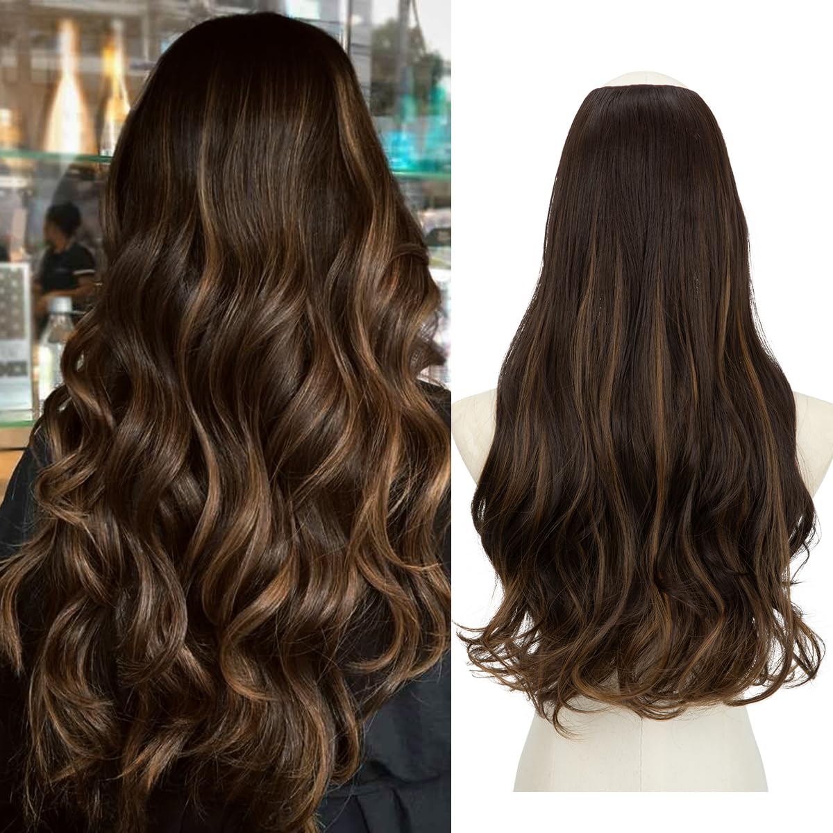 24” CHOCOLATE BROWN 1 PEICE FULL HEAD UPART CLIPIN Amazon.com : RUNATURE U Part Human Hair Wig Dark Brown 14  main image 4