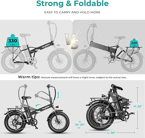 Miniatura 7 de Heybike Mars - Bicicleta eléctrica plegable de 20 x 40 pulgadas con motor de 500 W batería extraíble de 48 V 125 Ah y amortiguador doble para adultos