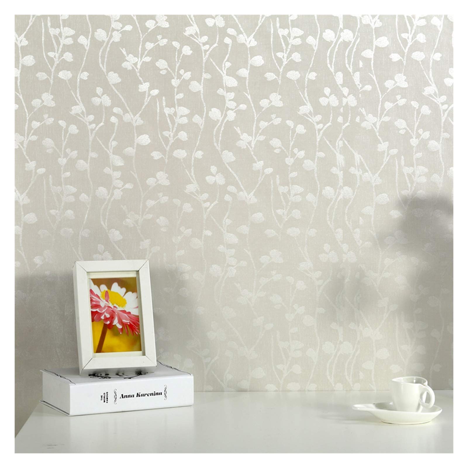 Wallpaper YoYi Self-Adhesive Wallpaper Home Wall Decoration Plant Pattern Wallpaper Roll, Waterproof and Easy to Clean PVC Resin Wallpaper, 0.6X5M/0.6X10M (Color : White, Size : 0.6 x 10m)
