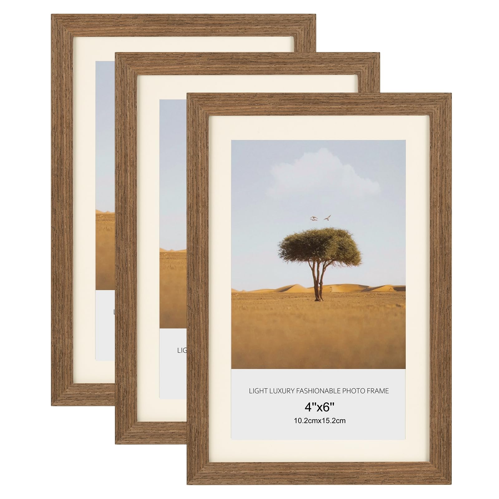 3 Pack 4x6 Picture Frame, 100% Solid Wood Photo Frame 10x15cm with Clear Perspex, Wall & Tabletop Display for Photo Poster Artwork Home Gallery Wall Decor
