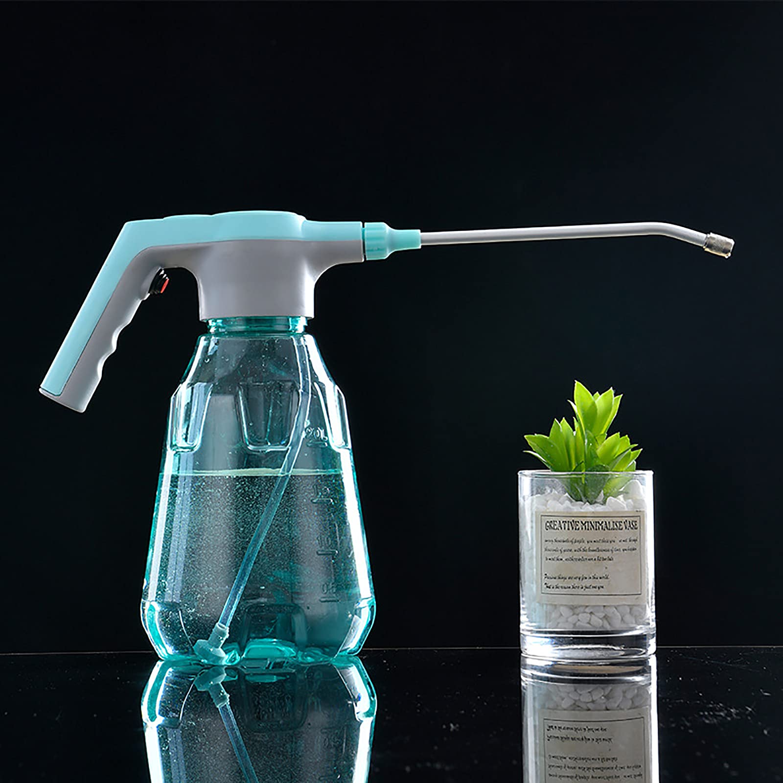 Pulvérisateur d'eau électrique de jardin en verre avec pompe supérieure et long bec USB 2 l Vert transparent