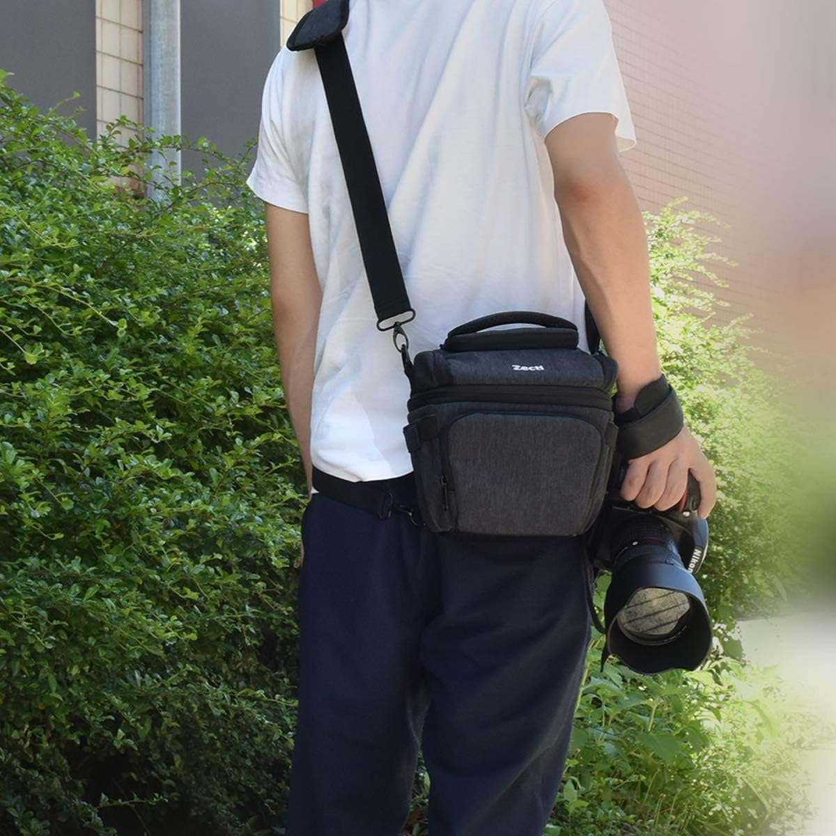Camera Bag, Zecti SLR DSLR Camera Case Bag Padded Camera Shoulder Bag with Rain Cover & Retractable Main Compartment for Men Women-Black