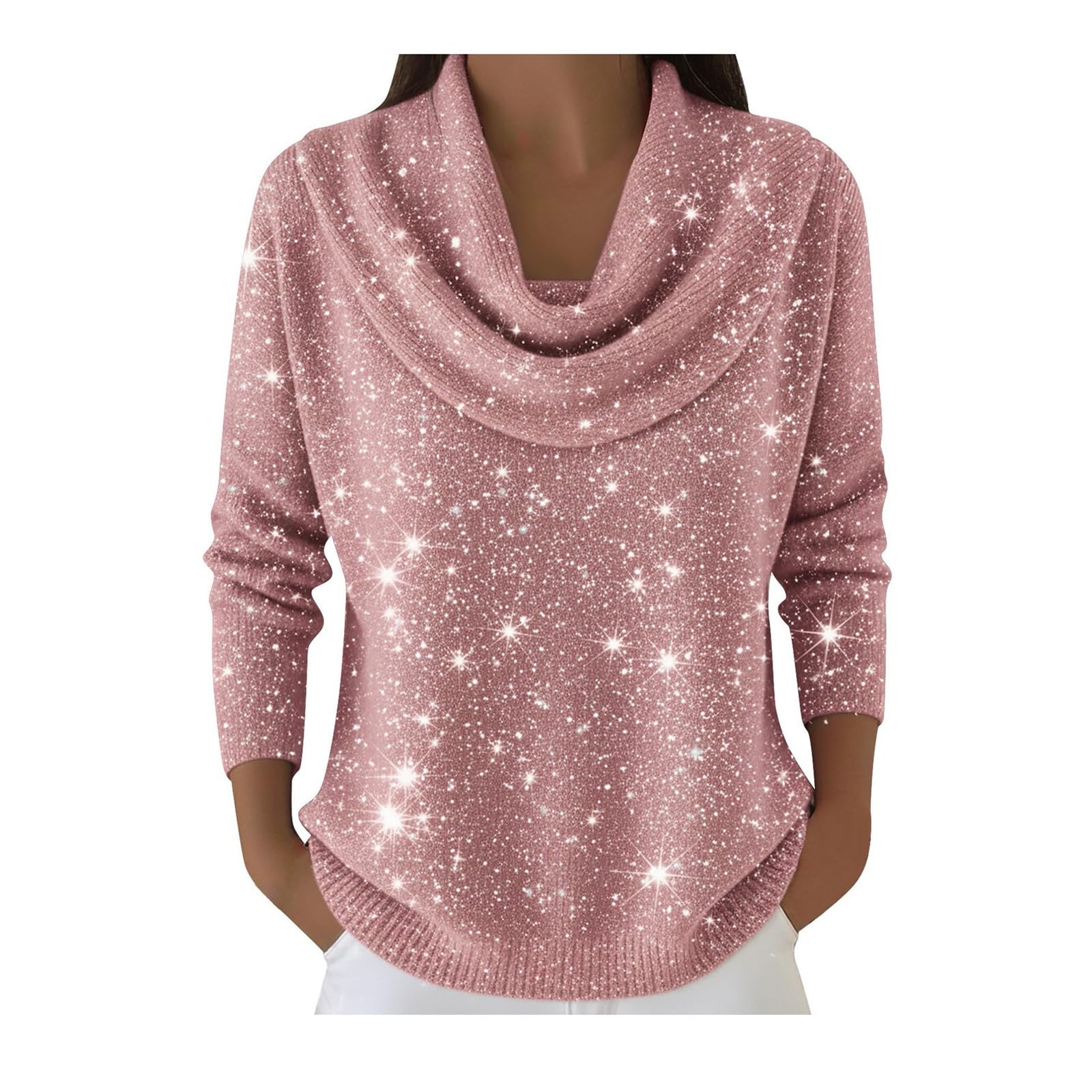 Cozy Sweaters for Women 2025 Plus Size Loose Knit Cowl Neck Sweater Casual Long Sleeve Fall Winter Warm