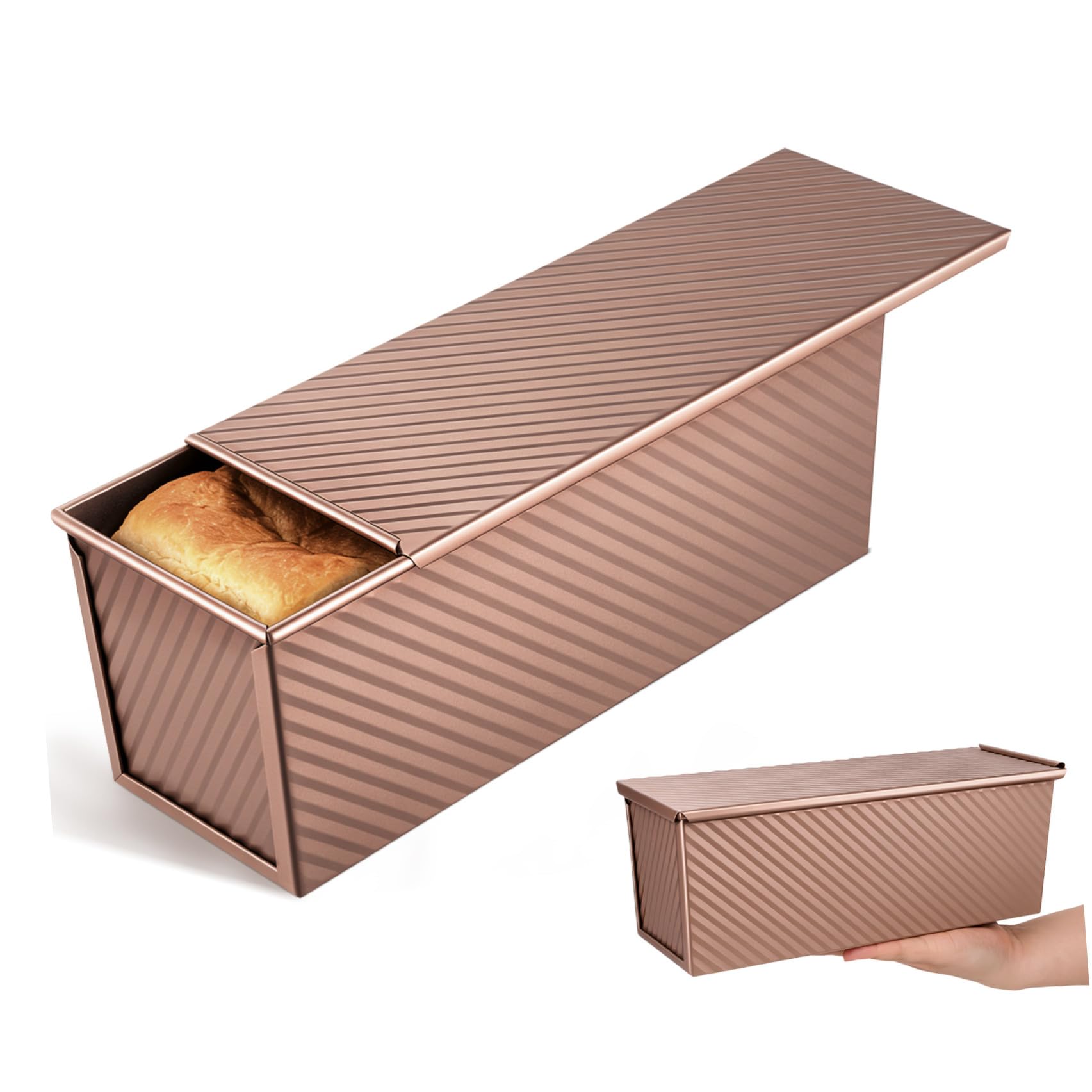 FRCOLOR Stampo per Toast in Acciaio al Carbonio con Rivestimento Antiaderente, Forma Rettangolare, Coperchio e Fori di Ventilazione per Cottura Uniforme in Sessioni di Baking