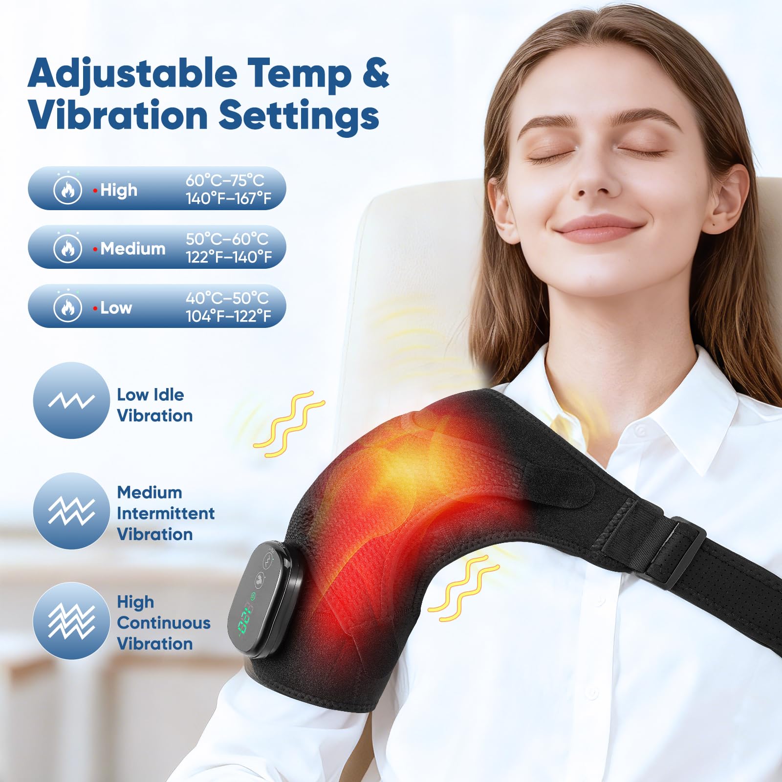 Akku Schultermassagegerät, Schulterwärmer 40–75 °C, 5000-mAh-Akku, Touchscreen-Steuerung