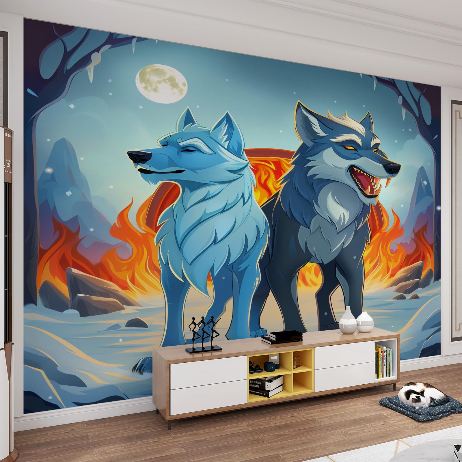 Papier peint loup sauvage pour chambre de garçon : créez une ambiance nuit de lune enneigée