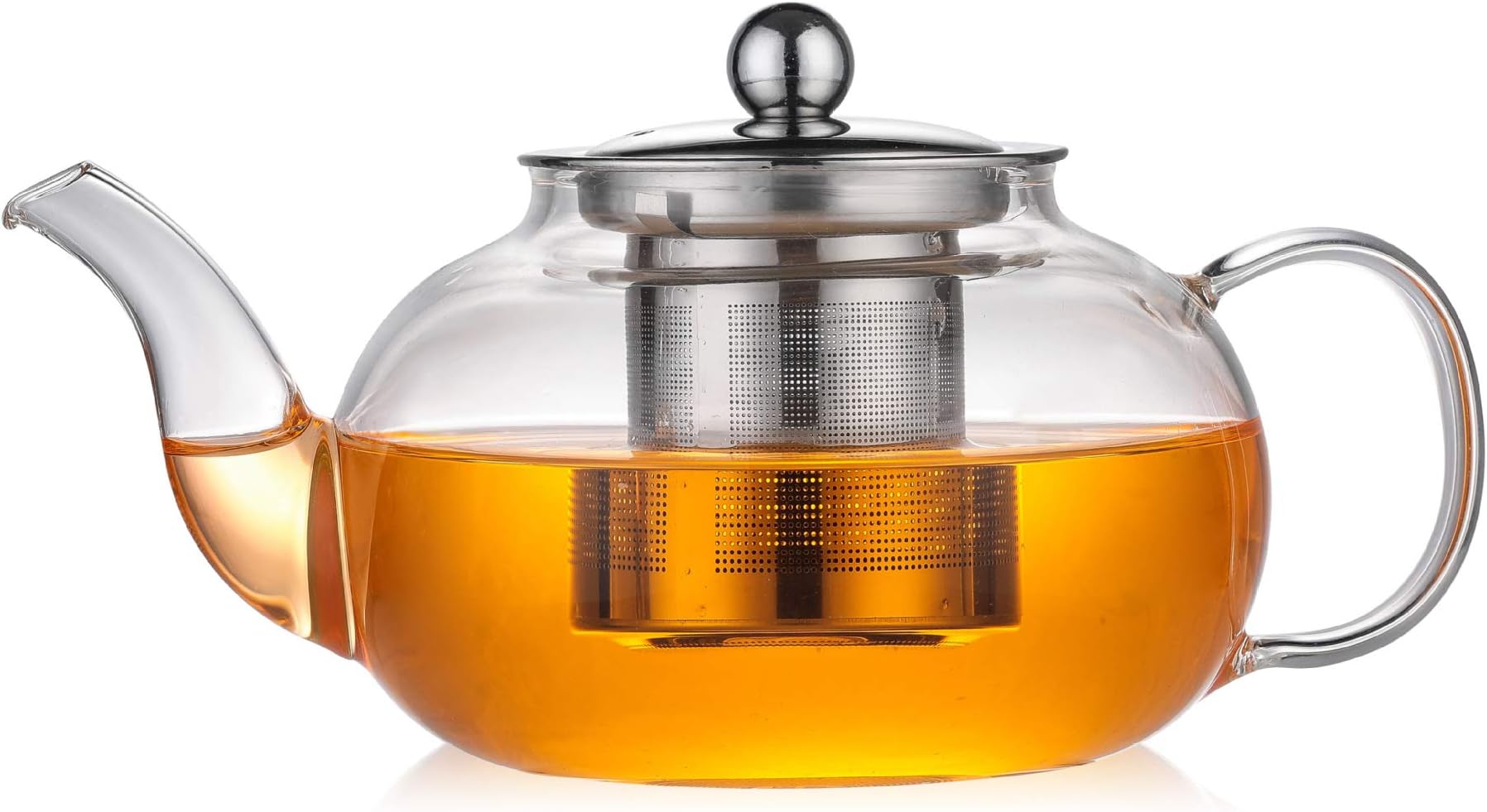 Glass Tea Pot with Infuser (Stainless Steel) for Infusing Blooming/Loose Leaf/Orthodox Teas - Heat Resistant, Stovetop, Microwave Safe Kettle/Teapot/Tea Maker (Pack of 1) โ 1000ml