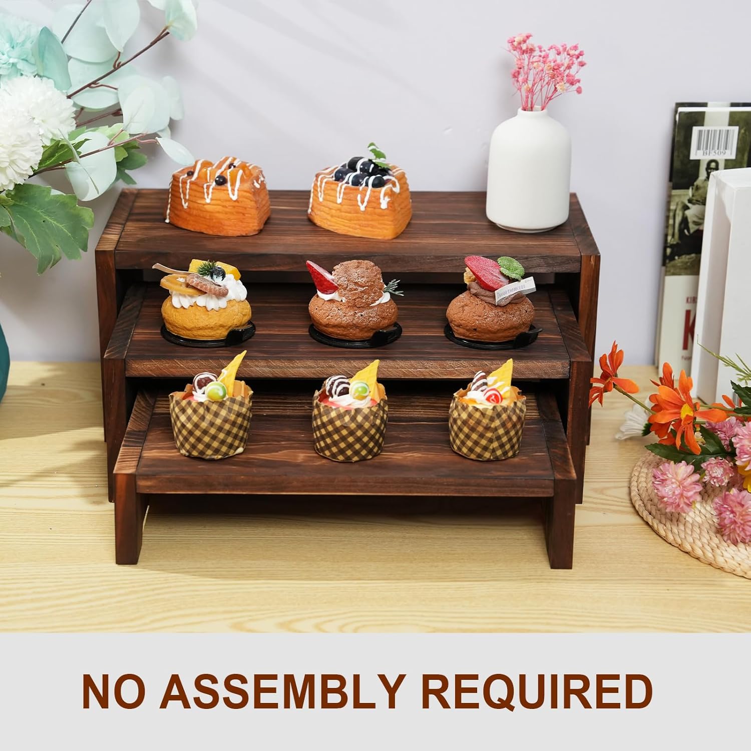 3-Tier Wooden Cupcake Stand & Display Risers, for Food Desserts & More, Sturdy & Reusable - Image 4