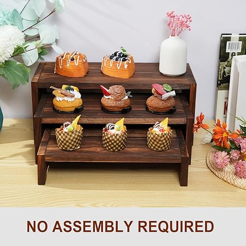 Miniatura 4 de Soporte para cupcakes de 3 niveles y elevadores de madera, para postres de alimentos, organizador de perfumes, colecciones Funko POP, soporte de
