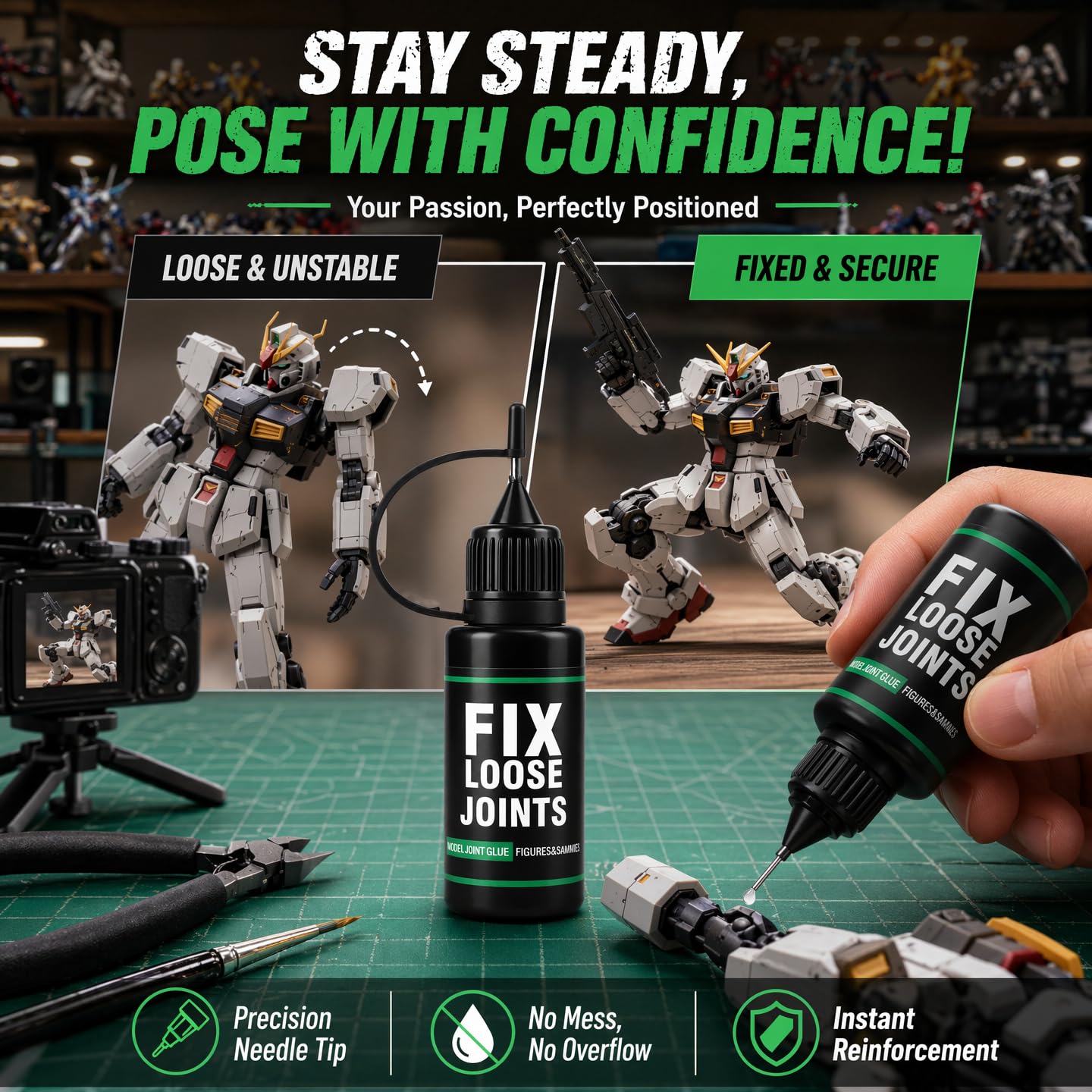 25ml Fix Loose Joints Solution for Action Figures & Models, Precision Needle Head for Easy Application, Fast-Acting Long-Lasting Hold, Safe for Plastic Resin Vinyl Materials