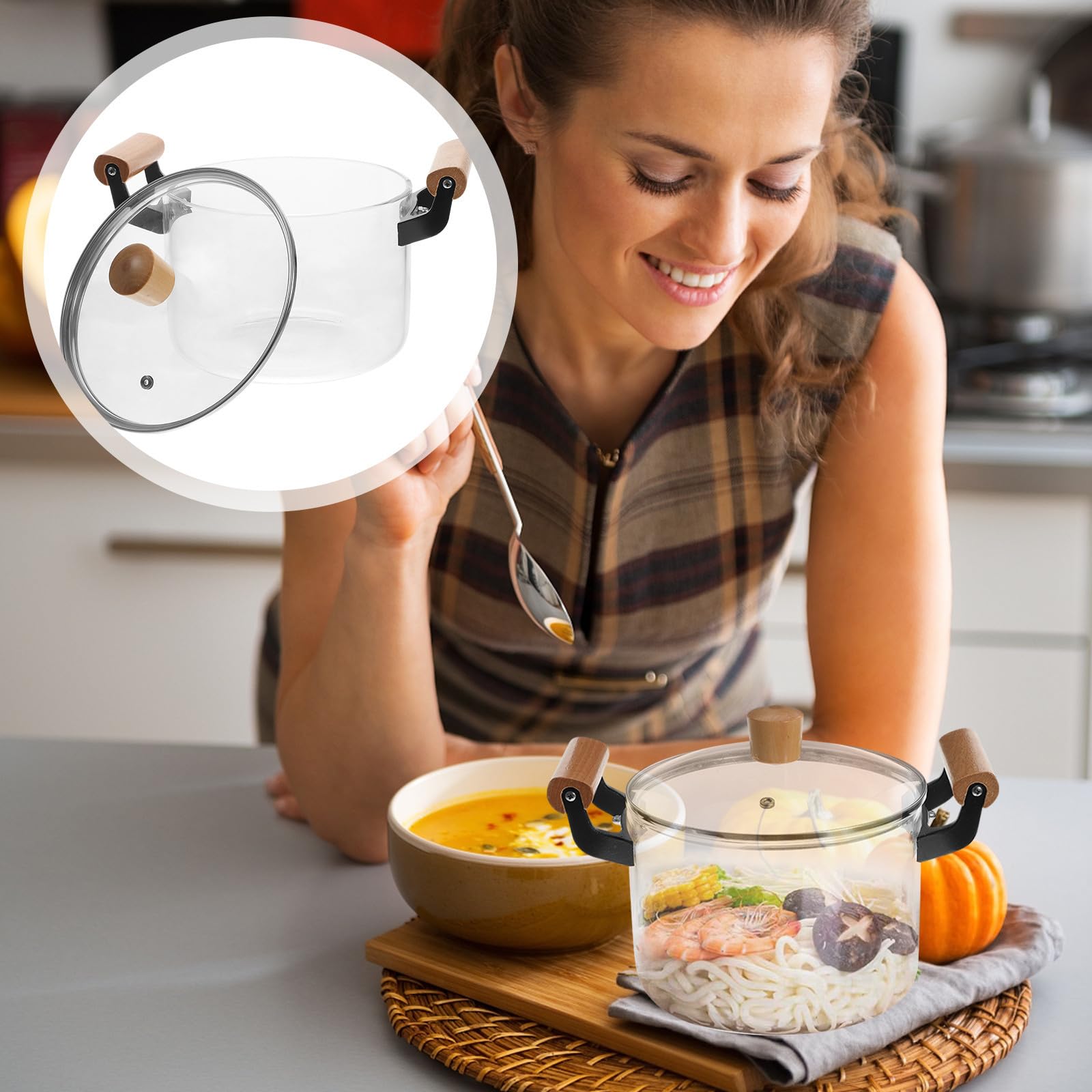 Sosoport Pentola di Vetro Borosilicato 3, 5 con Doppio Manico