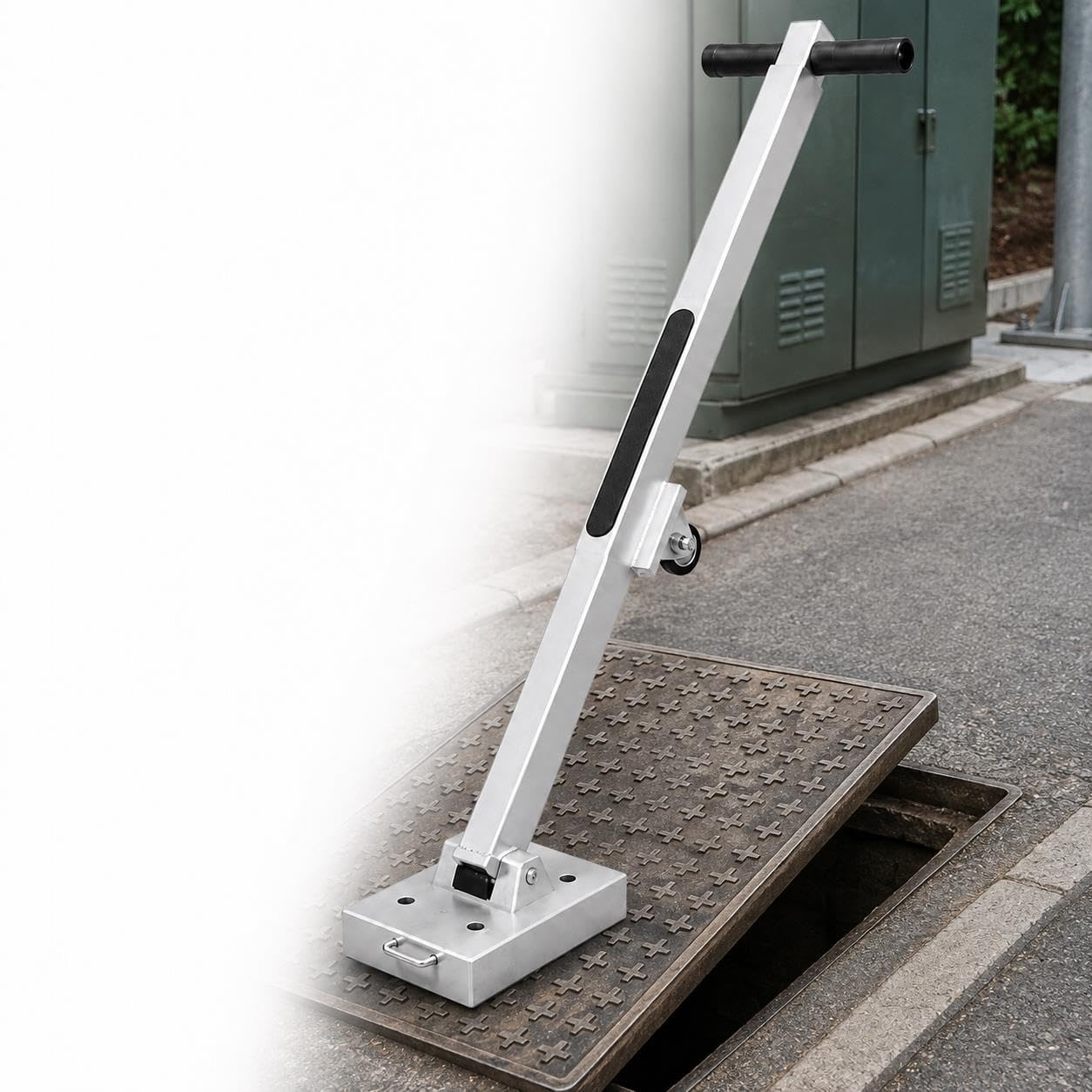 Sollevatore Magnetico For Coperchio Tombino,Strumento Copertura Telescopico | Ruota di supporto mobile, portata 605-1.010 mm, corpo 3,8 kg, piastra in acciaio, strada, servizio di drenaggio