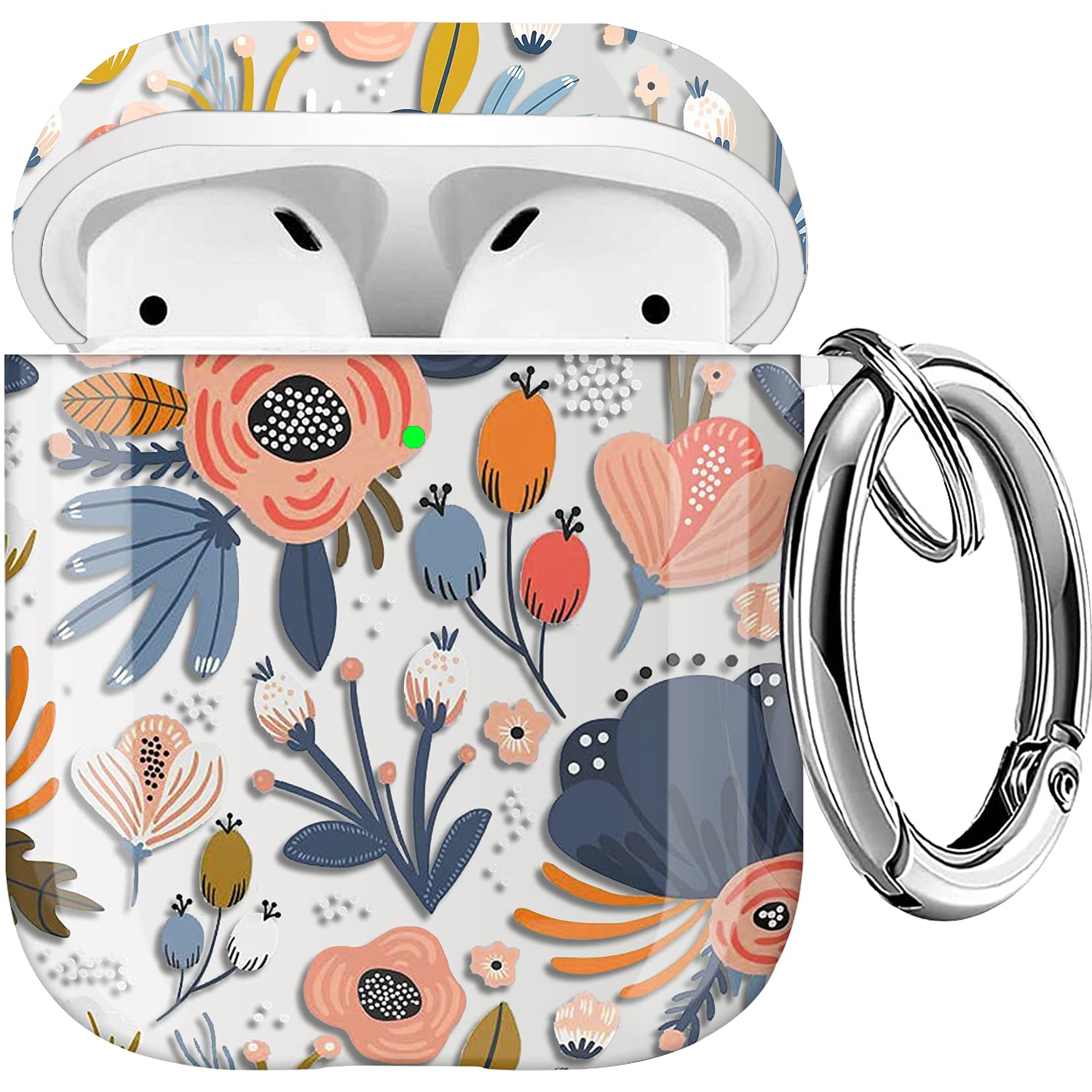 Youtec for Airpods Case Cover, Shockproof Cover with Keychain for for Airpods 1&2 Wireless Charging Case Accessories Suitable for Women Men [Front LED Visible]