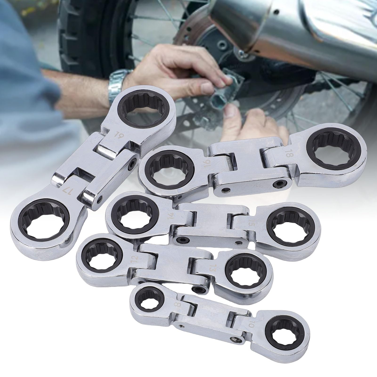 Fabater Chiavi a Cricchetto Metriche con estremità Flessibile, Versatile Set di Chiavi a Cricchetto a Doppia Testa da 5 Pezzi per Riparazione Bici, Kit di Attrezzi Compatto e Pratico