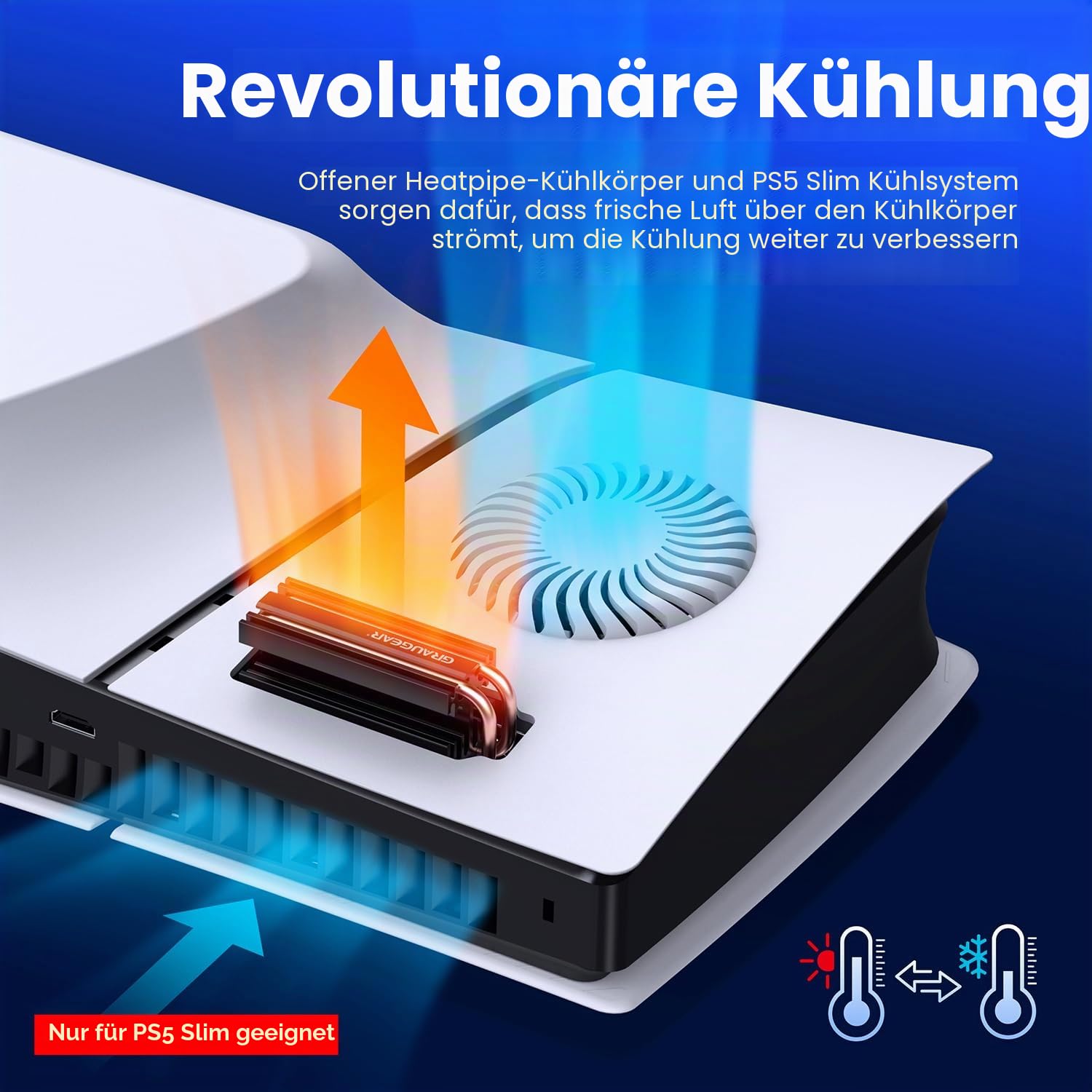 GRAUGEAR M.2 SSD PS5 Konsole Heatpipe Heatsink [PS5 SSD Kühler] NVMe SSD M.2 Kühlkörper für PS5 Slim I Belüftungsabdeckung und Open-Air-Kühlkörper I zwei Seitenabdeckung I für PS5 Speichererweiterung