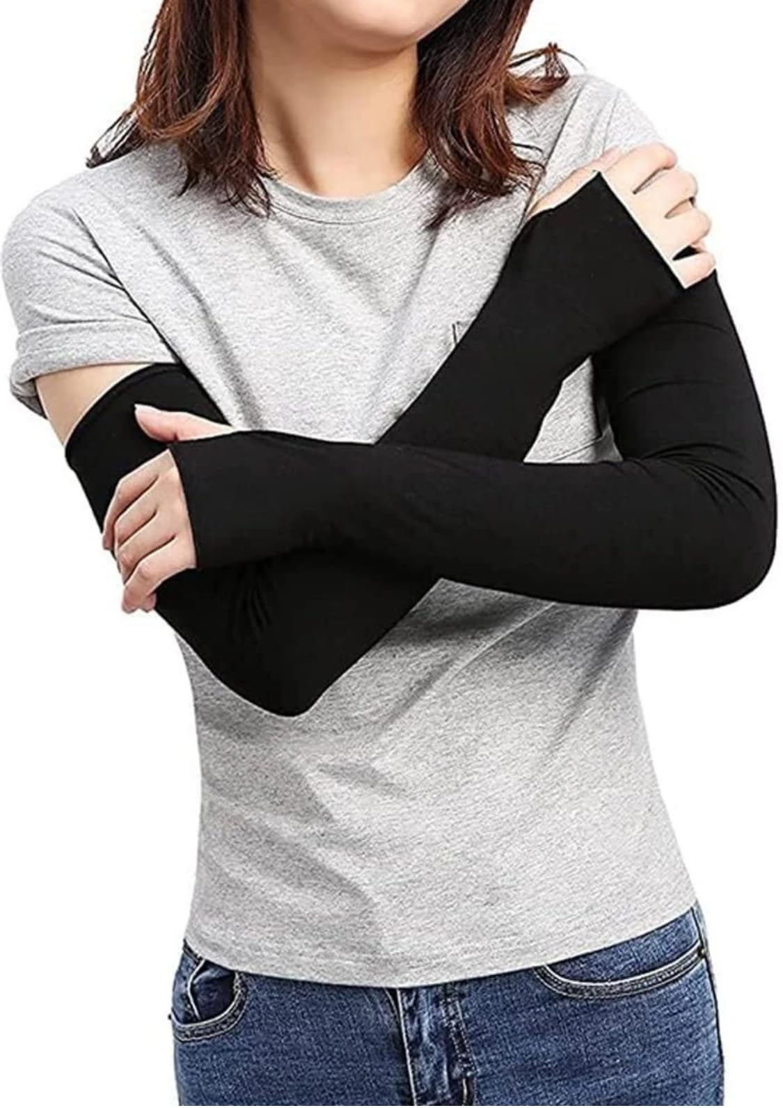 Trendy Unisex Full Arm Fingerless Sleeves Gloves, UV Sun Protection, for Men and Women, Dust Protection, Summer Use,Black,1 pair-image-48