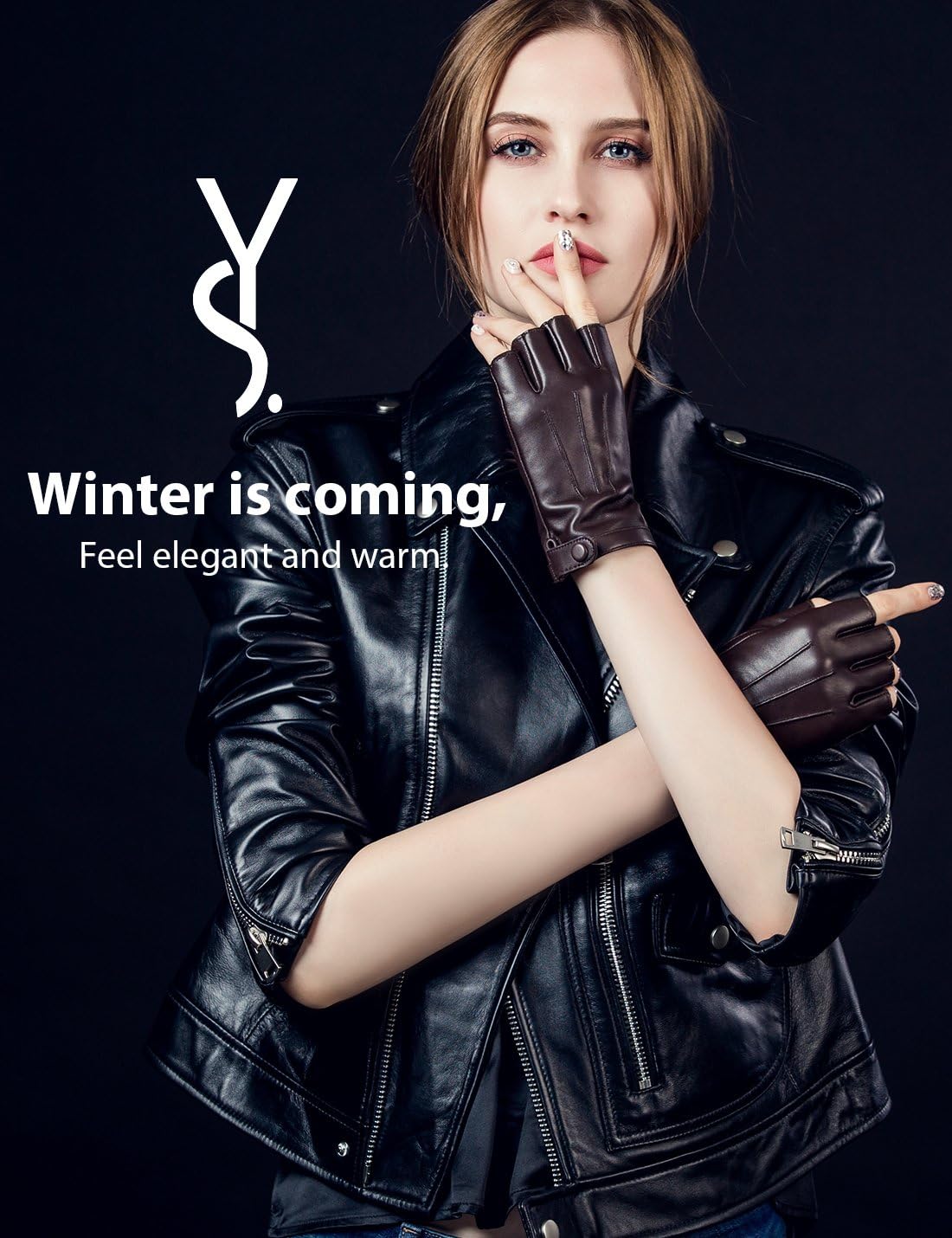 YISEVEN Women's Classic Sheepskin Leather Fingerless Gloves 6.5"/S Brown